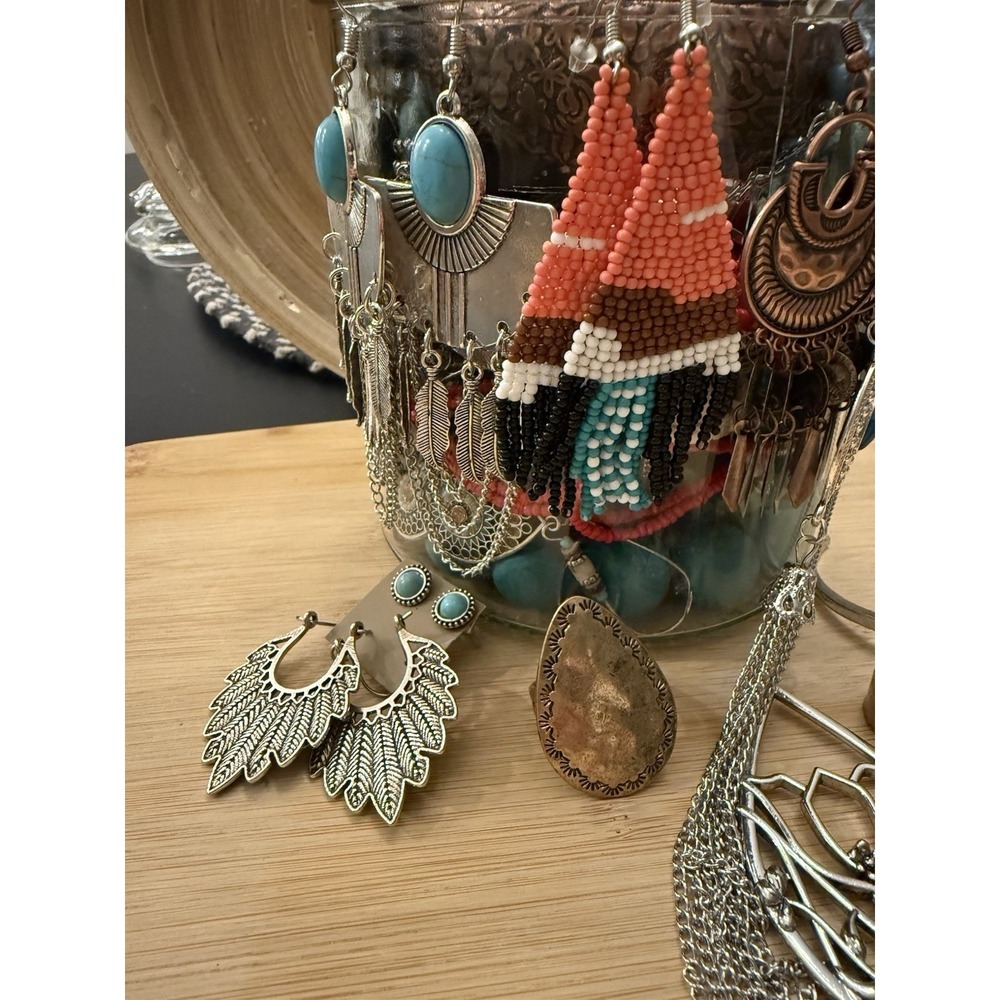 Western Inspired Mystery Jewelry Jar Turquoise & Silver Colored All Wearable - Picture 2 of 13